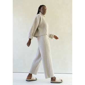 Lauren Manoogian Sz 2 Medium Plush Rib Knit Sweater Set Turtleneck Pants Putty